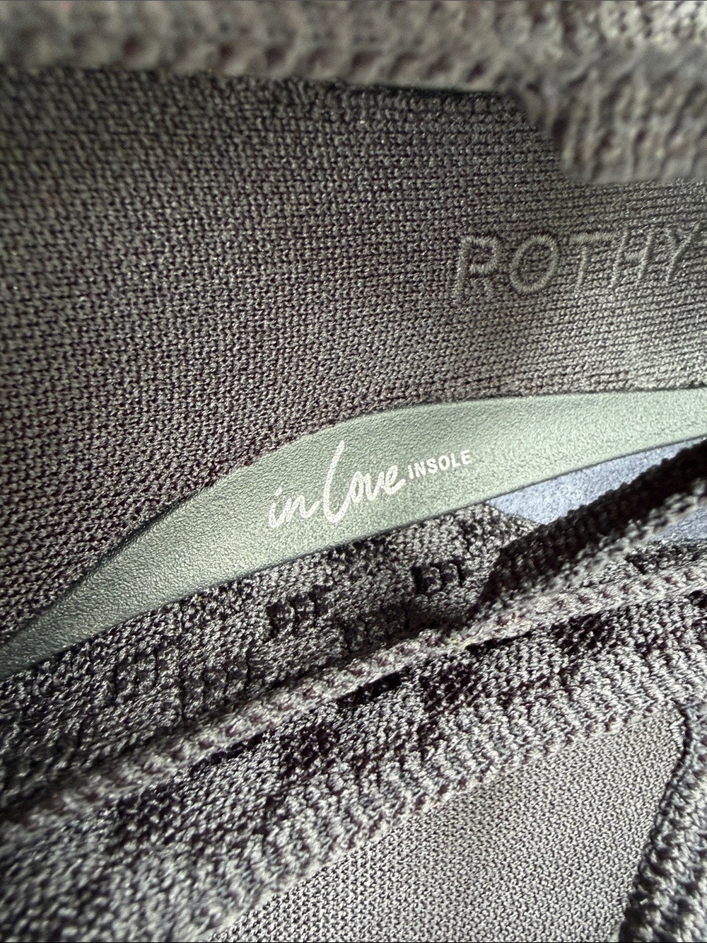 Rothy's Black Knit Flats with Royal Blue Heel Tabs - Picture 4 of 7